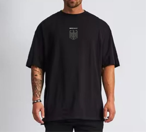 Rückansicht des Germany Oversized T-Shirts 02 von GrindTrap aus 100 % Premium-Baumwolle mit großem Deutschland-Adler und „GERMANY“ Rückenprint